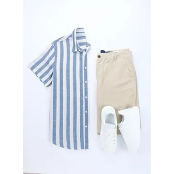 JMIERR Men's Stylish Short Sleeve Striped Dress Shirt