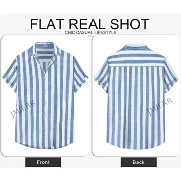 JMIERR Men's Stylish Short Sleeve Striped Dress Shirt