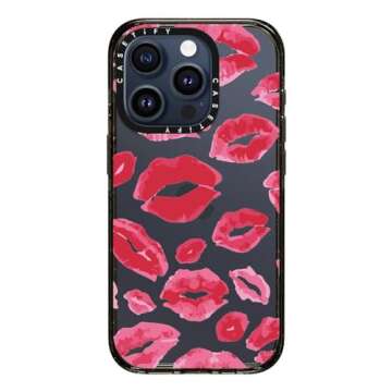 CASETiFY Impact iPhone 15 Pro Case [4X Military Grade Drop Tested / 8.2ft Drop Protection] - Lipstick Kisses - Clear Black