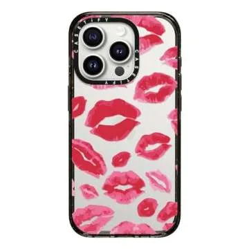 CASETiFY Impact iPhone 15 Pro Case [4X Military Grade Drop Tested / 8.2ft Drop Protection] - Lipstick Kisses - Clear Black