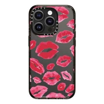 CASETiFY Impact iPhone 15 Pro Case [4X Military Grade Drop Tested / 8.2ft Drop Protection] - Lipstick Kisses - Clear Black