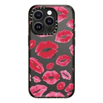 CASETiFY Impact iPhone 15 Pro Case [4X Military Grade Drop Tested / 8.2ft Drop Protection] - Lipstick Kisses - Clear Black