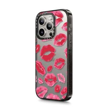 CASETiFY Impact iPhone 15 Pro Case [4X Military Grade Drop Tested / 8.2ft Drop Protection] - Lipstick Kisses - Clear Black