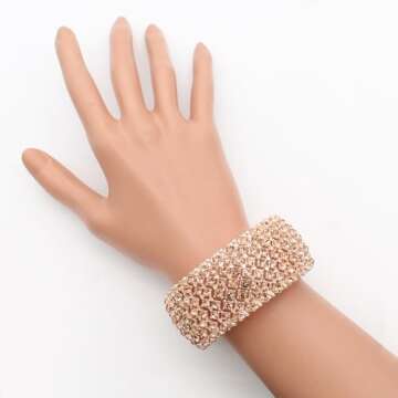 Lavencious Tennis Rhinestone 7" Stretch Bridal Bracelets Evening Party Jewelry For Women (Peach)