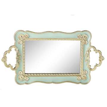 Resin Antique Rectangle Serving Mirror Ornate Decorative Vanity Tray, Makeup and Jewelry Organizer, ...