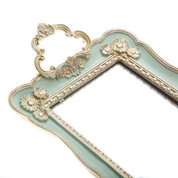 Resin Antique Rectangle Serving Mirror Ornate Decorative Vanity Tray, Makeup and Jewelry Organizer, Vanity Tray for Dresser, Bathroom, Bedroom Kitchen Home Decoration Ornament, Green