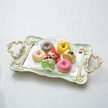 Resin Antique Rectangle Serving Mirror Ornate Decorative Vanity Tray, Makeup and Jewelry Organizer, Vanity Tray for Dresser, Bathroom, Bedroom Kitchen Home Decoration Ornament, Green