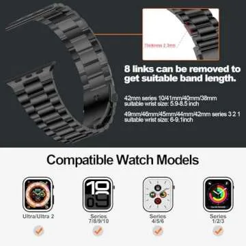 iiteeology Lightweight Stainless Steel Band Designed for Apple Watch Ultra 2 & Ultra, Series 1-10, 46mm, 45mm, 44mm, 42mm, Replacement iWatch Bands for Men & Women,Black