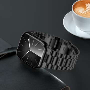 iiteeology Lightweight Stainless Steel Band Designed for Apple Watch Ultra 2 & Ultra, Series 1-10, 46mm, 45mm, 44mm, 42mm, Replacement iWatch Bands for Men & Women,Black