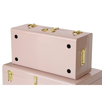 Vixdonos Decorative Metal Box Storage Trunks Set of 2 College Dorm Chest with Handle (Pink)