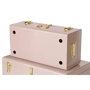 Vixdonos Decorative Metal Box Storage Trunks Set of 2 College Dorm Chest with Handle (Pink)