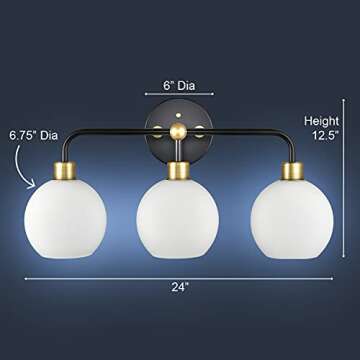 Linea di Liara Lukasa Modern Bathroom Vanity Lights Fixtures 3-Lights Over Mirror Lighting Matte Black and Gold Vanity Lights for Bathroom Light Fixtures Frosted Glass Covers, UL Listed