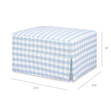 Namesake Crawford Gliding Ottoman in Blue Gingham, Greenguard Gold & CertiPUR-US Certified