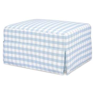 Namesake Crawford Gliding Ottoman in Blue Gingham, Greenguard Gold & CertiPUR-US Certified