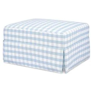 Namesake Crawford Gliding Ottoman in Blue Gingham, Greenguard Gold & CertiPUR-US Certified