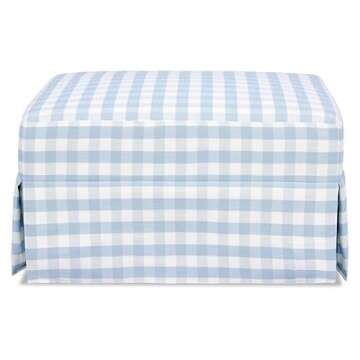 Namesake Crawford Gliding Ottoman in Blue Gingham, Greenguard Gold & CertiPUR-US Certified