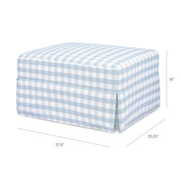 Namesake Crawford Gliding Ottoman in Blue Gingham, Greenguard Gold & CertiPUR-US Certified