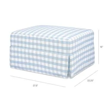 Namesake Crawford Gliding Ottoman in Blue Gingham, Greenguard Gold & CertiPUR-US Certified