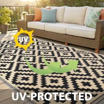 Smiry Waterproof Outdoor Rug 5x8 ft, Reversible Plastic Straw Patio Camping Rugs, Outdoor Indoor RV Mat Carpet for Patio, Outside Entry, Backyard, Deck, Bench, Picnic, Camper, Black & Beige