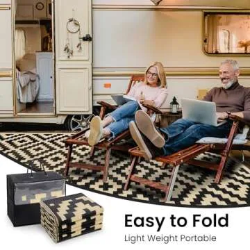 Smiry Waterproof Outdoor Rug 5x8 ft, Reversible Plastic Straw Patio Camping Rugs, Outdoor Indoor RV Mat Carpet for Patio, Outside Entry, Backyard, Deck, Bench, Picnic, Camper, Black & Beige