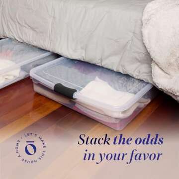 HOMZ 2-Pack Under Bed Storage, Clear Plastic Containers with Lids, 56 Quart, Gray Latch