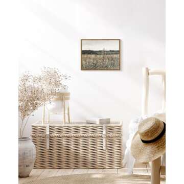 InSimSea Framed Canvas Wall Art Vintage Decor, Wildflower Field Canvas Wall Art Paintings Prints, Rustic Landscape Wall Decor for Bathroom Office, Office Dining Room Decor, 11"x14"