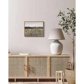 InSimSea Framed Canvas Wall Art Vintage Decor, Wildflower Field Canvas Wall Art Paintings Prints, Rustic Landscape Wall Decor for Bathroom Office, Office Dining Room Decor, 11"x14"