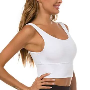 Sports Bras for Women High Impact Sports Bra - Seamless Yoga Bra Longline Wirefree Padded Bras Workout Crop Tops White