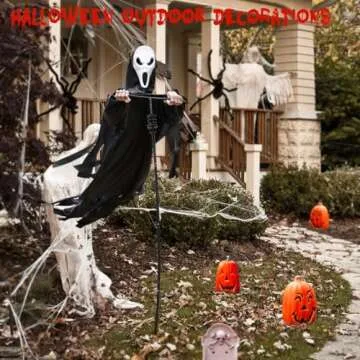 LarpGears Halloween Scarecrow Ghost Outdoor Decorations, 7.5Ft Halloween Rotatable Ghost of Death Flying Ghost Home Decoration for Outdoor Garden, Porch, Yard
