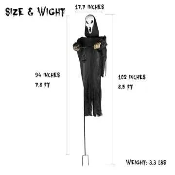 LarpGears Halloween Scarecrow Ghost Outdoor Decorations, 7.5Ft Halloween Rotatable Ghost of Death Flying Ghost Home Decoration for Outdoor Garden, Porch, Yard