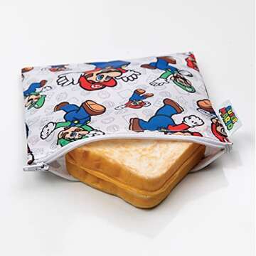 Bumkins Nintendo Reusable Sandwich and Snack Bags, for Kids School Lunch and for Adults Portion, Was...