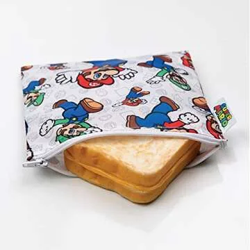 Bumkins Nintendo Reusable Sandwich and Snack Bags, for Kids School Lunch and for Adults Portion, Was...