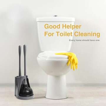 Toilet Plunger and Bowl Brush Set for Bathroom Cleaning, Combo 2 in 1
