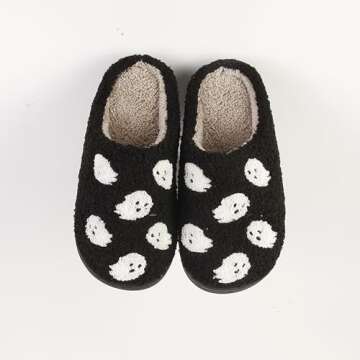 ULEL Halloween Pumpkin Slippers for Womens Mens Plush Warm Spooky Lantern Pumpkin Slippers House Sho...