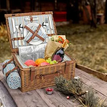 Elegant Picnic Basket Set for 2 - Insulated & Stylish