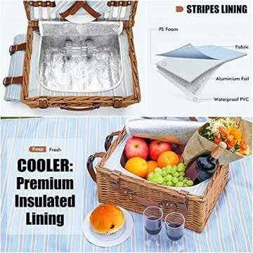 Elegant Picnic Basket Set for 2 - Insulated & Stylish