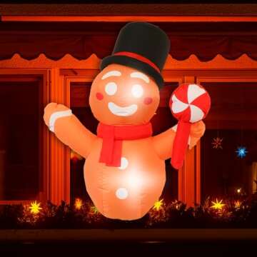 Dazzle Bright 3.5Ft Christmas Outdoor Decoration, Christmas Inflatables Gingerbread with Xmas Hat Candy Cane Broke Out from Window for Christmas Party Indoor, Outdoor, Yard, Garden, Lawn Decoration