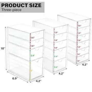 Prsildan Acrylic Drawer Organizer with 15 Drawers, Makeup Craft Office Desk Organizers Accessories, Set of 3 Clear Stackable Storage Drawers for Vanity, Countertop, Jewelry, Art Supply Organization