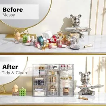 Prsildan Acrylic Drawer Organizer with 15 Drawers, Makeup Craft Office Desk Organizers Accessories, Set of 3 Clear Stackable Storage Drawers for Vanity, Countertop, Jewelry, Art Supply Organization