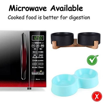 Petygooing Black Ceramic Dog Bowls with Wood Stand