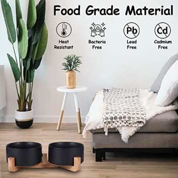 Petygooing Black Ceramic Dog Bowls with Wood Stand