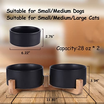 Petygooing Black Ceramic Dog Bowls with Wood Stand