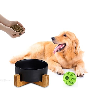 Petygooing Black Ceramic Dog Bowls with Wood Stand