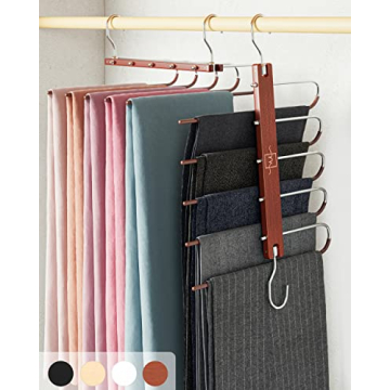 MORALVE Pants Hangers Space Saving - European Beechwood Hangers for Clothes Hanger Organizer - Jean Hangers Pants Rack Scarf Hanger - Closet Space Saving Magic Pants Hangers Pant Organizer 1 Pack