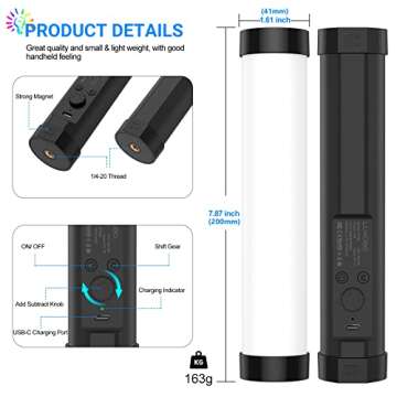 LUXCEO Handheld Light Wand, Multicolor RGB LED Video Light for Photography, 2000mAh Rechargeable Min...