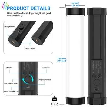 LUXCEO Handheld Light Wand, Multicolor RGB LED Video Light for Photography, 2000mAh Rechargeable Min...