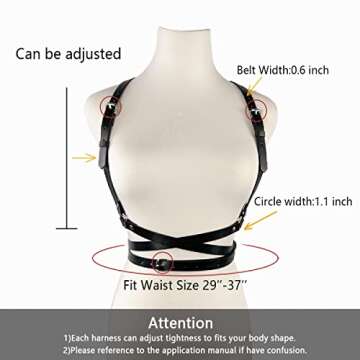 trypro Punk Leather Chest Harness Belt for Women Gothic Waist Corset Belts Adjustable Body Suspenders Party Accessories Dresses (01-Black)