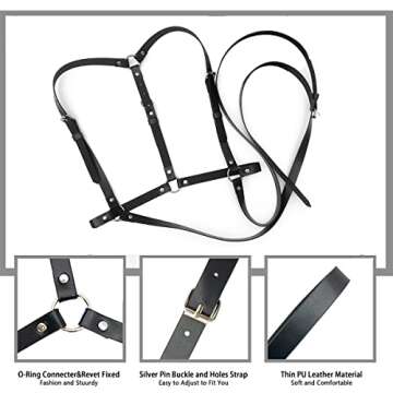 trypro Punk Leather Chest Harness Belt for Women Gothic Waist Corset Belts Adjustable Body Suspenders Party Accessories Dresses (01-Black)