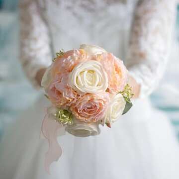 LittleStar Artificial Rose Bouquet Fake Roses with 9 LED Lights Realistic Silk Flowers Roses Bouquet for Bride Bridesmaid, Great for Home Wedding Decoration Party - Pink