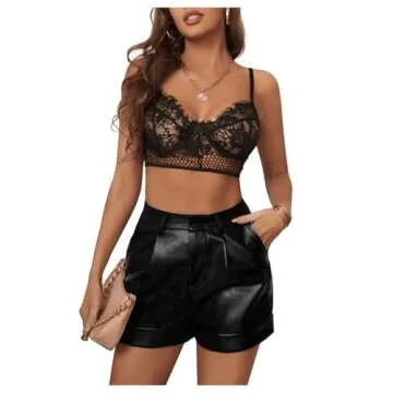 WDIRARA Women's High Waisted PU Leather Shorts Roll Hem Shorts with Pockets Black XS